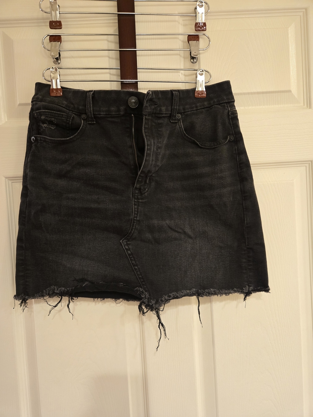 American Eagle Outfitters Black Distressed Denim Mini Skirt